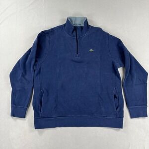Lacoste Quarter Zip Sweatshirt Navy Blue Embroidered Logo Mens Size 8 XXL